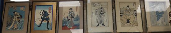 Japanese School, 6 assorted woodblock prints, largest 36 x 24cm